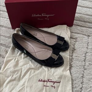 Salvatore Ferragamo Black Patent Leather Ballet Flats
